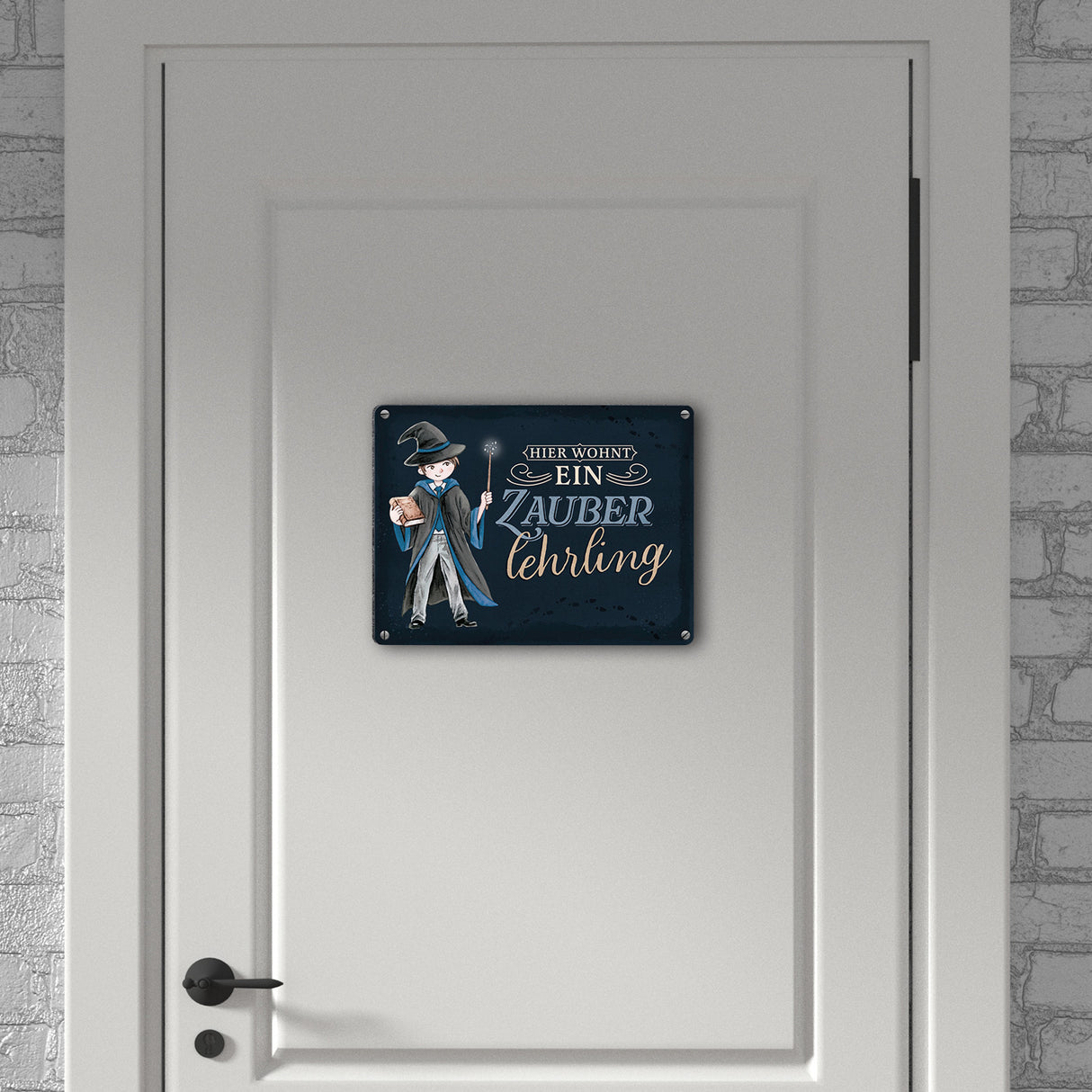 Zauberschüler Metallschild in 15x20 cm mit dunklem Hintergrund und Spruch