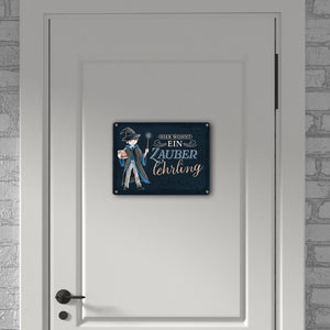 Zauberschüler Metallschild in 15x20 cm mit dunklem Hintergrund und Spruch