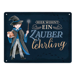 Zauberschüler Metallschild in 15x20 cm mit dunklem Hintergrund und Spruch