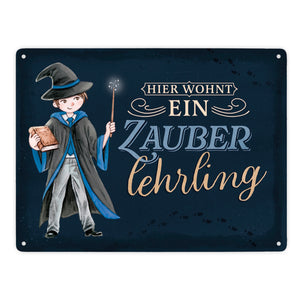 Zauberschüler Metallschild in 15x20 cm mit dunklem Hintergrund und Spruch