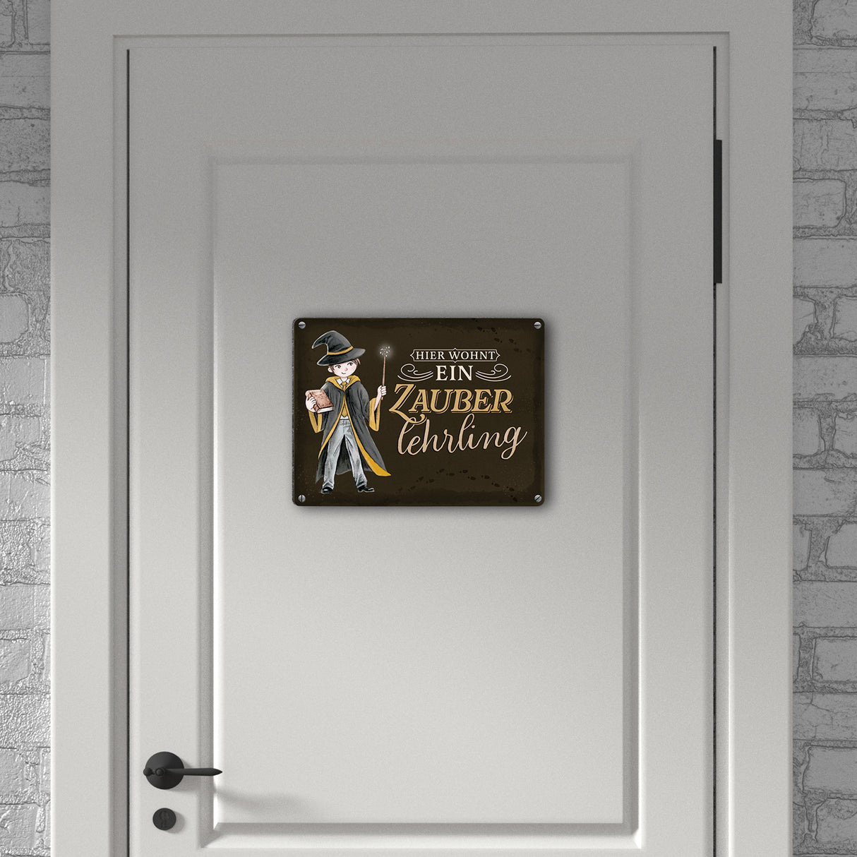 Zauberschüler Metallschild in 15x20 cm mit dunklem Hintergrund und Spruch