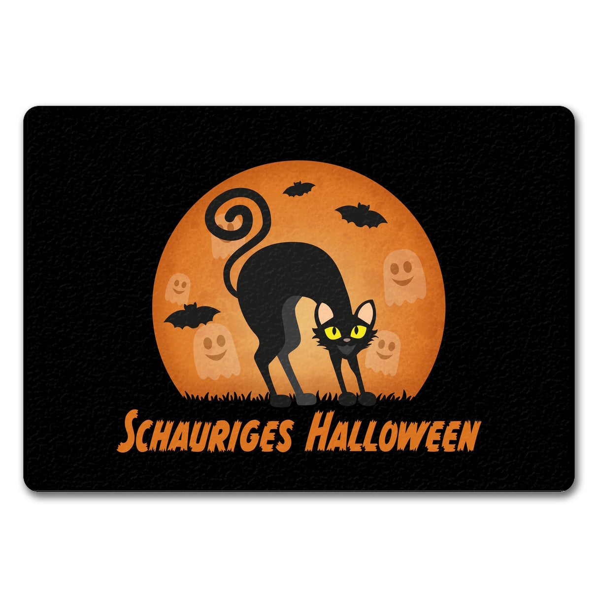 Schauriges Halloween Fußmatte in 35x50 cm mit schwarzer Katze