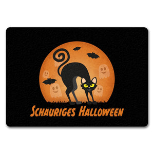 Schauriges Halloween Fußmatte in 35x50 cm mit schwarzer Katze