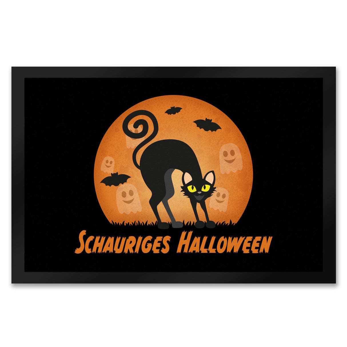 Schauriges Halloween Fußmatte in 35x50 cm mit schwarzer Katze