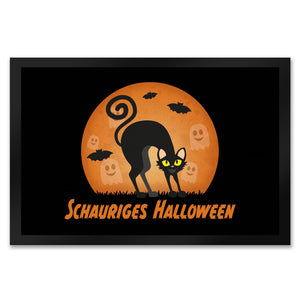 Schauriges Halloween Fußmatte in 35x50 cm mit schwarzer Katze