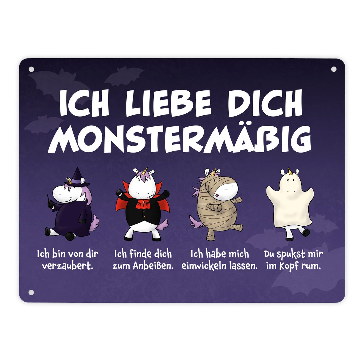 Einhorn-Monster Metallschild in 15x20 cm mit Spruch Ich liebe dich monstermäßig
