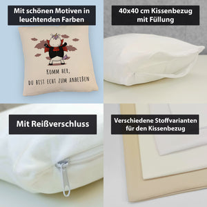 Einhorn-Vampir Kissen mit Spruch Du bist echt zum Anbeißen