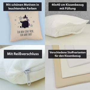 Einhorn-Hexe Kissen mit Spruch Ich bin eine Hexe ich darf das