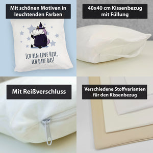 Einhorn-Hexe Kissen mit Spruch Ich bin eine Hexe ich darf das