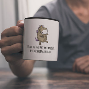 Einhorn-Mumie Kaffeebecher mit Spruch Du bist doch schief gewickelt