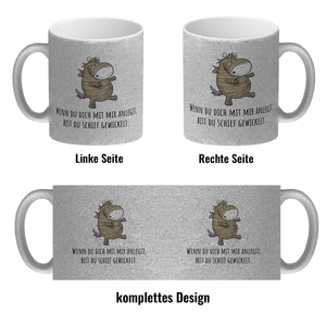 Einhorn-Mumie Kaffeebecher mit Spruch Du bist doch schief gewickelt