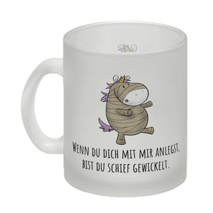 Einhorn-Mumie Kaffeebecher mit Spruch Du bist doch schief gewickelt