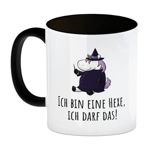 Einhorn-Hexe Kaffeebecher mit Spruch Ich bin eine Hexe ich darf das