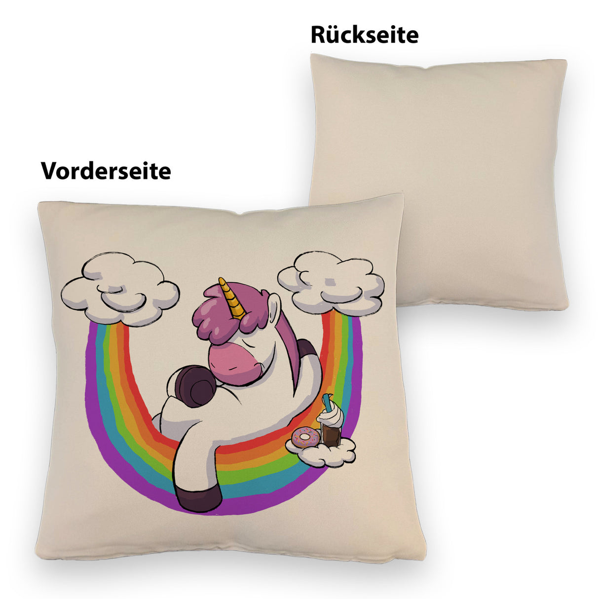 Schlafendes Einhorn Kissen mit Regenbogen