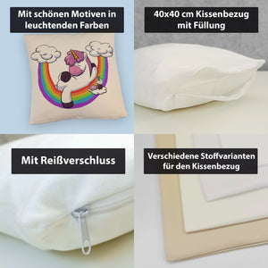 Schlafendes Einhorn Kissen mit Regenbogen