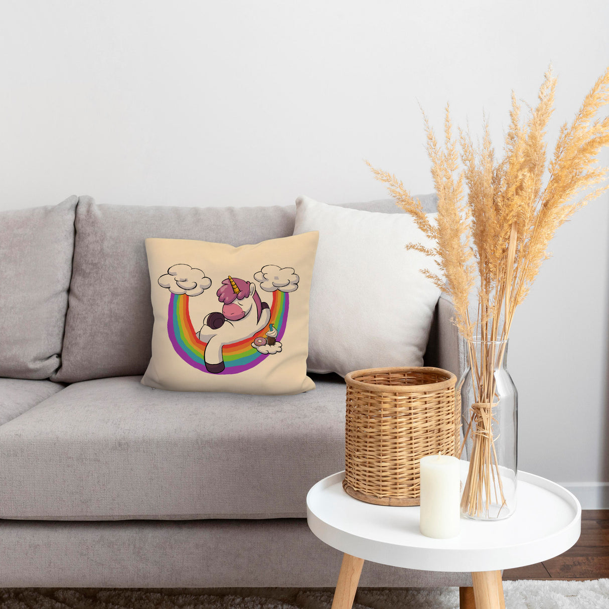 Schlafendes Einhorn Kissen mit Regenbogen