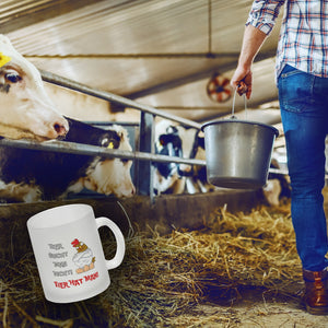 Huhn Kaffeebecher mit Spruch Eier sucht man nicht Eier hat man