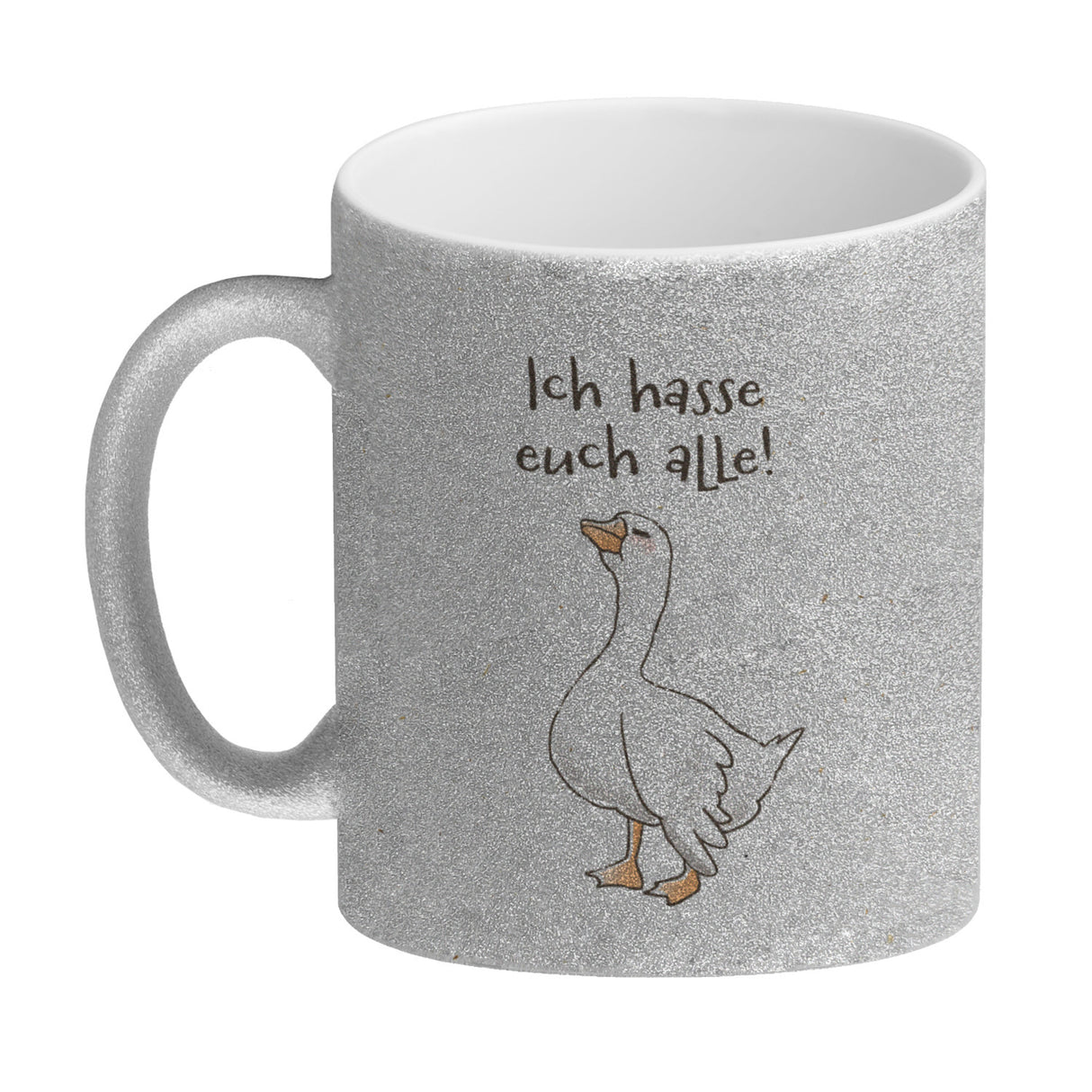 Gilbert die Gans Kaffeebecher mit Spruch Ich hasse euch alle