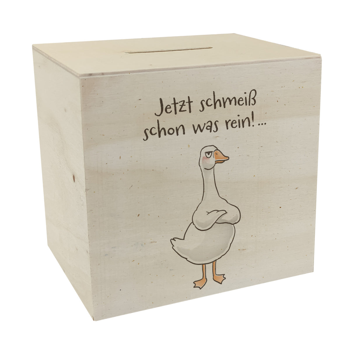 Gilbert die Gans Spardose mit Spruch Jetzt schmeiß schon was rein