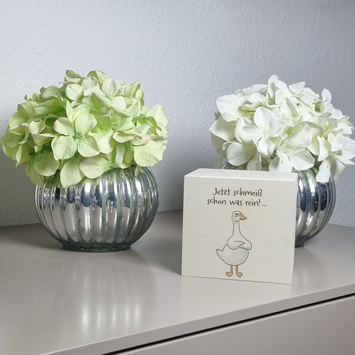 Gilbert die Gans Spardose mit Spruch Jetzt schmeiß schon was rein