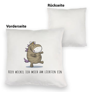Einhorn-Mumie Kissen mit Spruch Hier wickel ich mich am liebsten ein