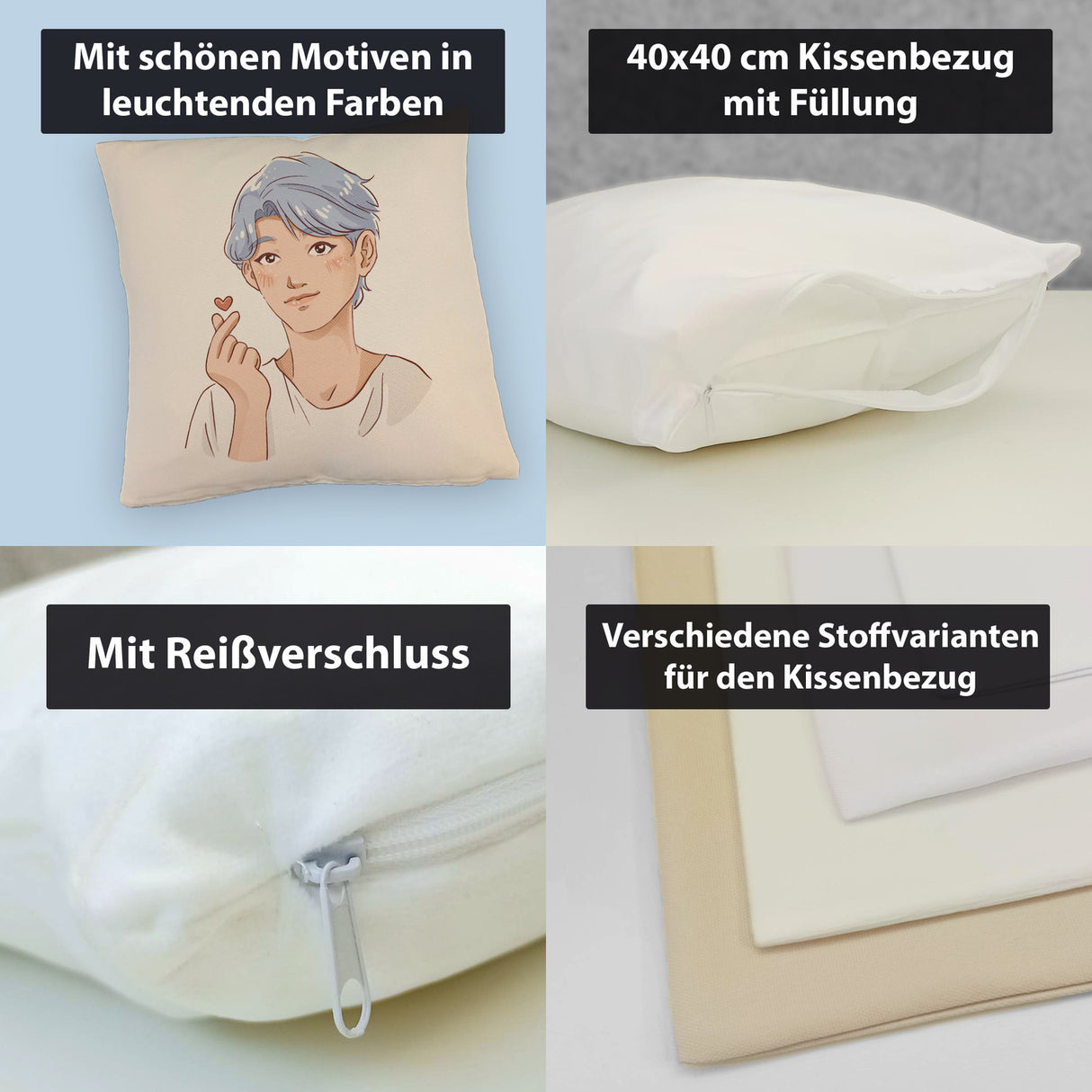 K-Pop Kissen mit Manga Charakter in Farbe