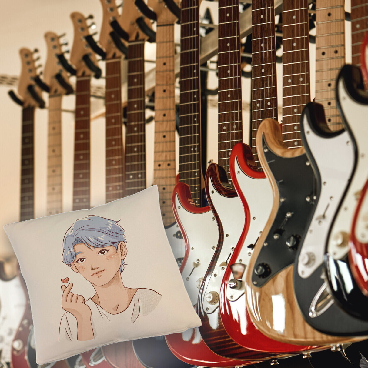 K-Pop Kissen mit Manga Charakter in Farbe