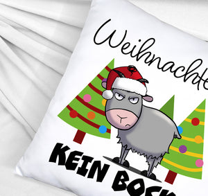 Ziegenbock mit Zipfelmütze Kissen mit Spruch Weihnachten? Kein Bock