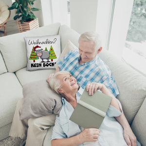 Ziegenbock mit Zipfelmütze Kissen mit Spruch Weihnachten? Kein Bock