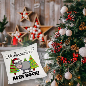 Ziegenbock mit Zipfelmütze Kissen mit Spruch Weihnachten? Kein Bock