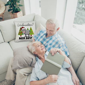 Ziegenbock mit Zipfelmütze Kissen mit Spruch Weihnachten? Kein Bock