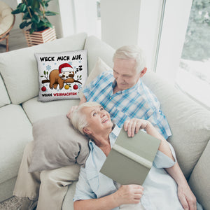 Faultier mit Zipfelmütze Kissen mit Spruch Wecken wenn Weihnachten ist