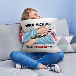 Faultier mit Zipfelmütze Kissen mit Spruch Wecken wenn Weihnachten ist