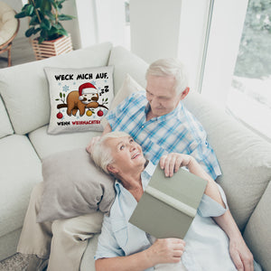 Faultier mit Zipfelmütze Kissen mit Spruch Wecken wenn Weihnachten ist