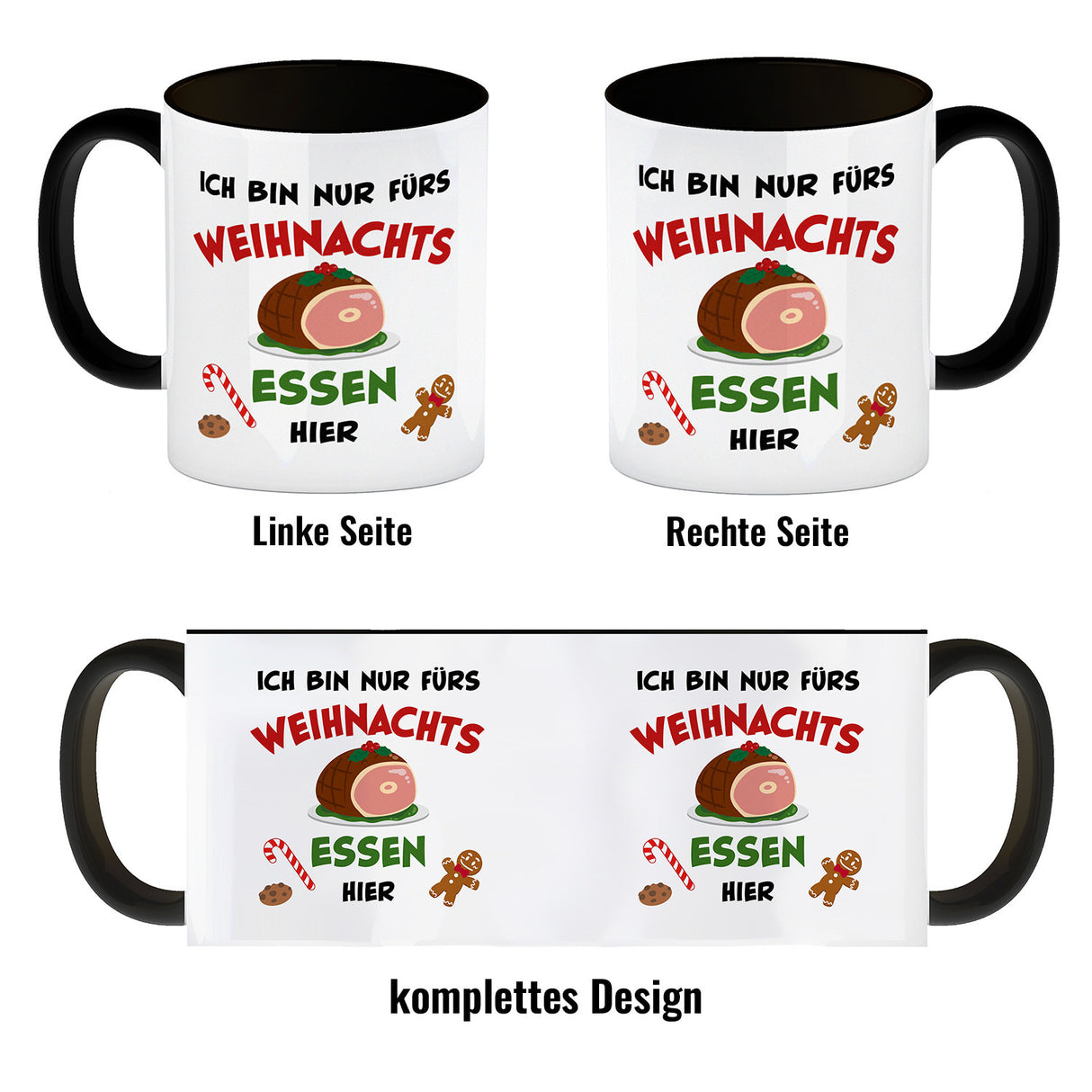 Weihnachtsessen Kaffeebecher mit Spruch Ich bin nur fürs Essen hier