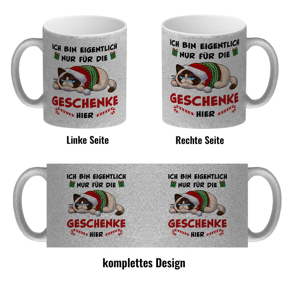 Grimmige Katze Kaffeebecher mit Spruch nur für die Geschenke hier