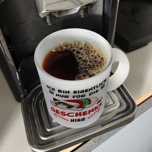 Grimmige Katze Kaffeebecher mit Spruch nur für die Geschenke hier