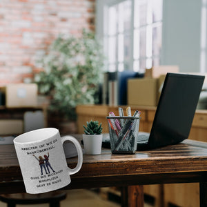 Kollegen und Komplizen Kaffeebecher mit Spruch Arbeit ist wie ein Banküberfall