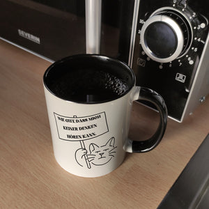 Grummelige Katze Kaffeebecher mit Spruch gut dass mich keiner denken hören kann