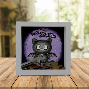 Schwarze Fledermaus-Katze Spardose mit Spruch Für Süßes oder Saures