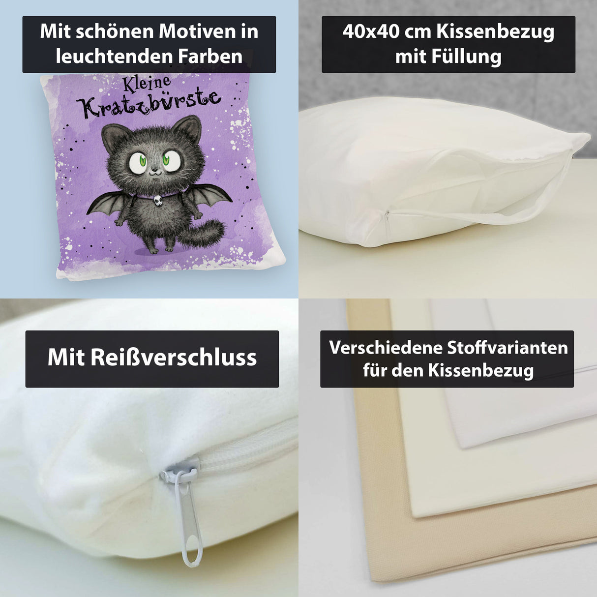 Kleine Kratzbürste Kissen mit Fledermaus-Katze