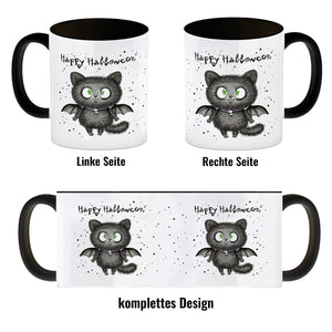 Happy Halloween Kaffeebecher mit schwarzer Fledermaus-Katze