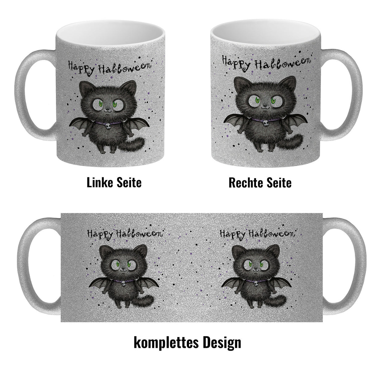 Happy Halloween Kaffeebecher mit schwarzer Fledermaus-Katze