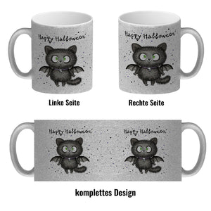 Happy Halloween Kaffeebecher mit schwarzer Fledermaus-Katze