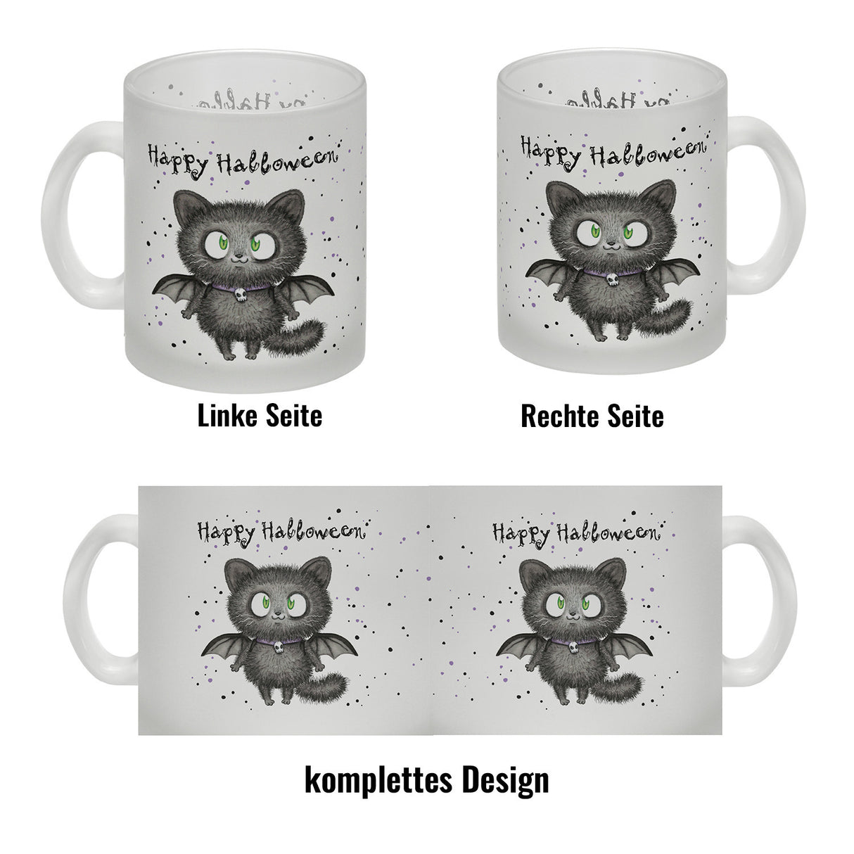 Happy Halloween Kaffeebecher mit schwarzer Fledermaus-Katze