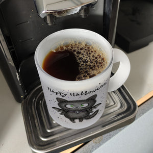 Happy Halloween Kaffeebecher mit schwarzer Fledermaus-Katze