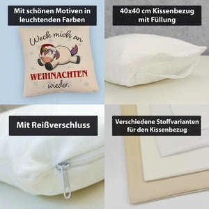 Weihnachts-Einhorn Kissen mit Spruch Weck mich an Weihnachten wieder