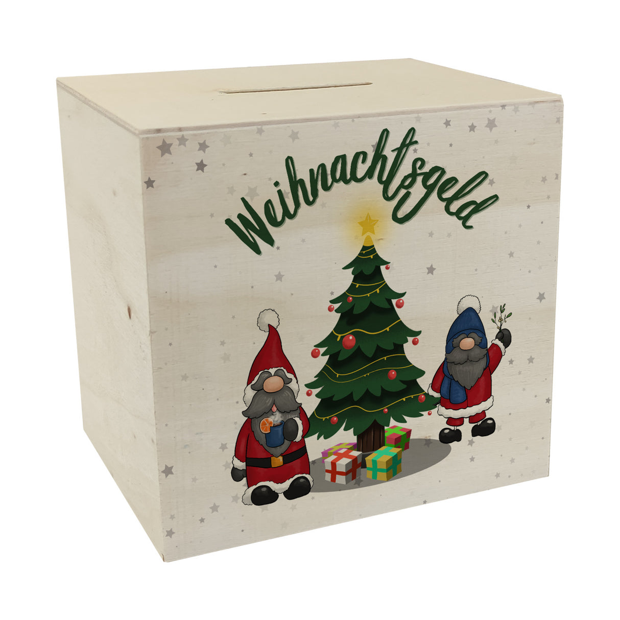 Weihnachtsgeld Spardose mit zwei niedlichen Weihnachtswichteln