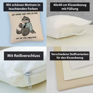 Ich spüre das Tier in mir Kissen Es ist ein Faultier im Zeichenstil