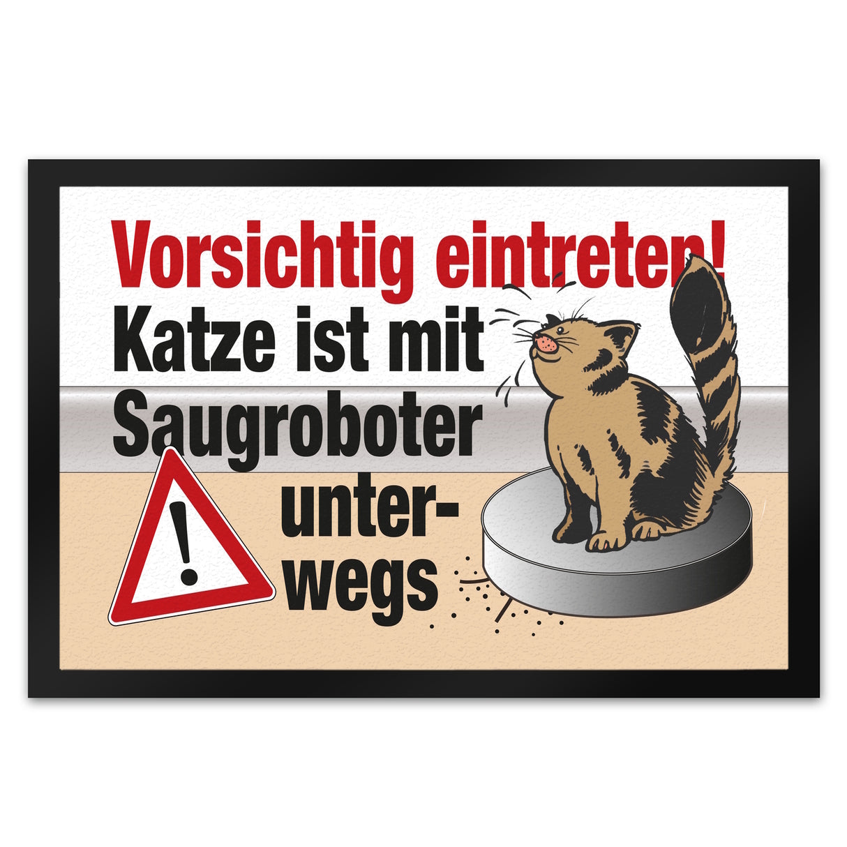 Vorsichtig eintreten - Katze auf Saugroboter Fußmatte